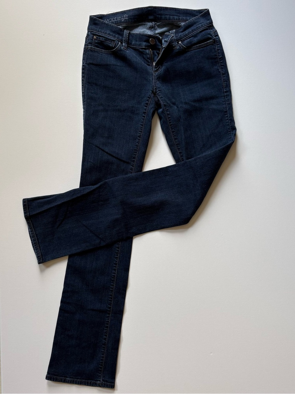 Ann Taylor Womens 0 Low Rise Modern Fit Slim Bootcut Jeans Stretch Dark Wash